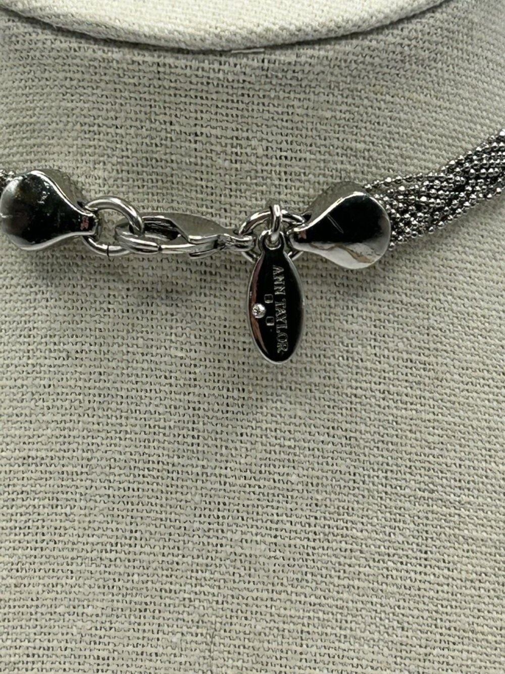 Ann Taylor Tassel Necklace LONG Silver Tone Braided Chain Signed Jewelry Gift - Picture 5 of 9